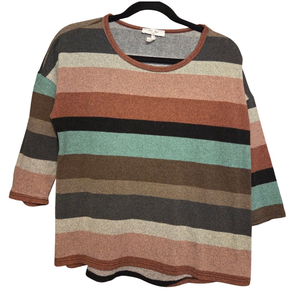 Rue Juju Striped Knit Top Womens Medium Multicolor Boho Soft 3/4 Sleeve Pullover